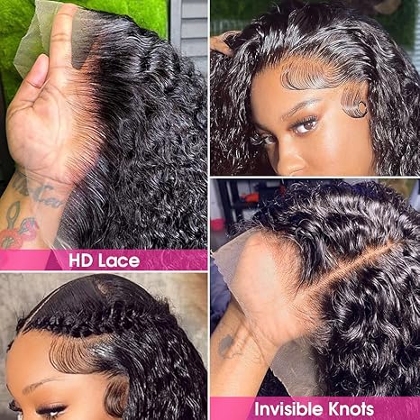 Pizazz 13x4 HD Transparent Lace Front Wigs Human Hair Pre plucked Bleached Knots with Baby Hair 12A 180 Density Brazilian Deep Wave Frontal Wigs for Black Women(26 Inch, Black color)
