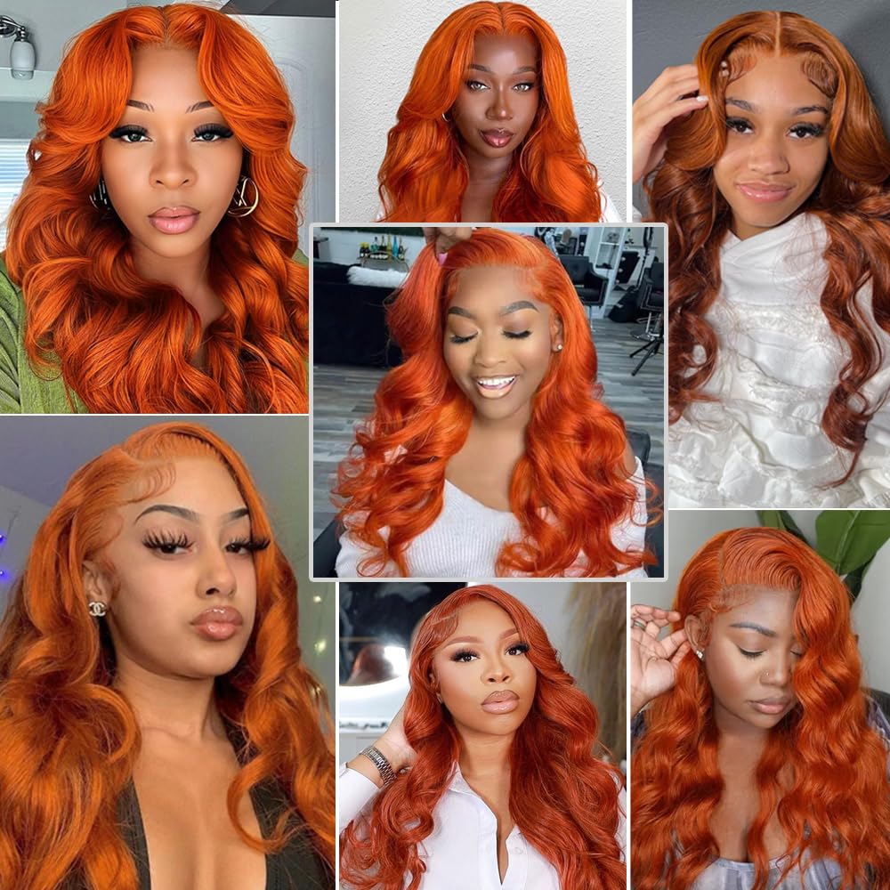 13x6 HD Burnt Orange Body Wave Wig Colored Human Hair Glueless Lace Wigs