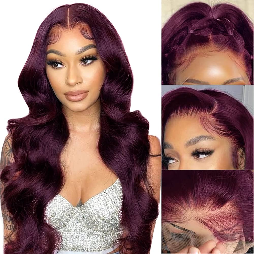 Black Cherry Dark Purple Sugar Plum Body Wave 13x6 HD Lace Front Wigs Human Hair Wigs