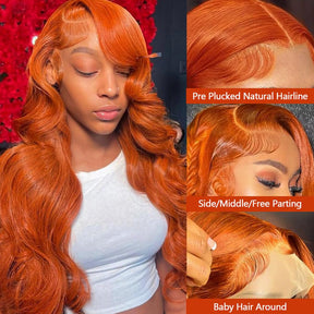13x6 HD Burnt Orange Body Wave Wig Colored Human Hair Glueless Lace Wigs