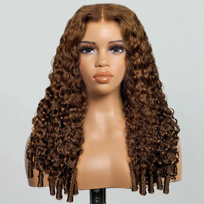 Pizazz 350% Density 13x6 Glueless Wig Dark Brown Burmese Curly With Drawstring Human Hair Wigs