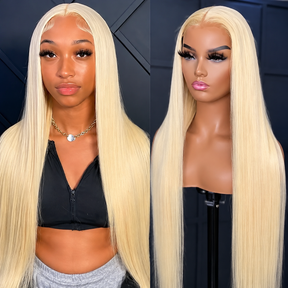 613 Blonde Color 13x6 HD Lace Frontal Silk Straight  Human Hair Wigs 180% Density