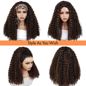 3 In 1 Half Wig | Balayage Highlight Ombre Brown Curly No Glue Needed Install Filp Over Half Wig With Adjustable Drawstring