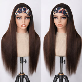 3 In 1 Half Wig | Black To Brown Ombre Straight No Glue Needed Install Filp Over Half Wig With Adjustable Drawstring
