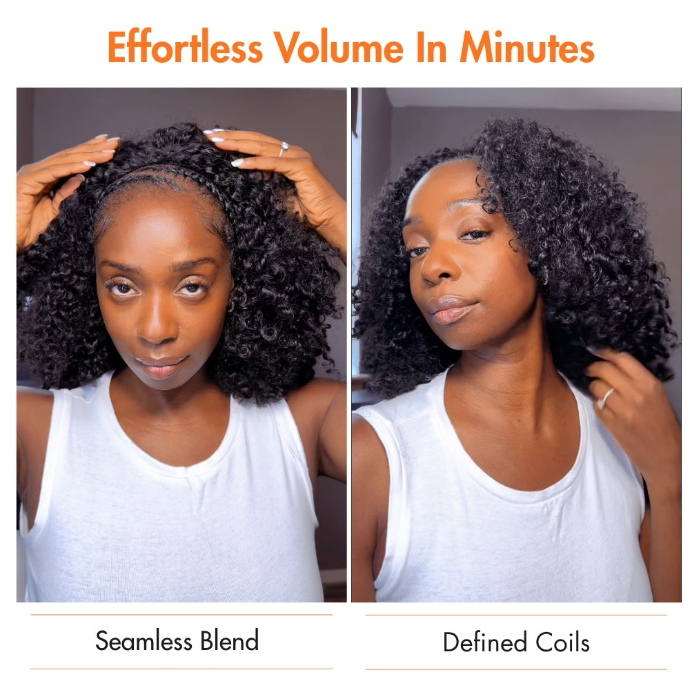 3 In 1 Half Wig | Kinky Curly Comfortable Fit Glueless Install Filp Over Half Wig With Adjustable Drawstring
