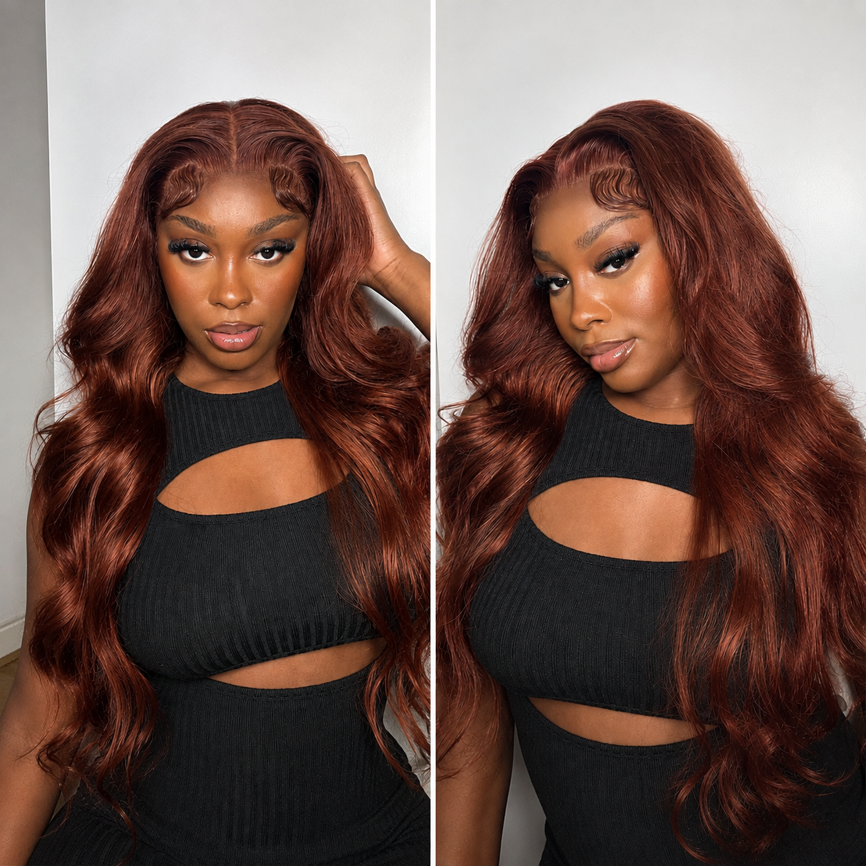 Reddish Brown Straight 13x4 Pre Cut Lace Front Human Hair Glueless Wear And Go Wig
