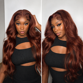 Reddish Brown Straight 13x4 Pre Cut Lace Front Human Hair Glueless Wear And Go Wig