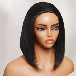 3 In 1 Half Wig | Yaki Straight Bob 220% Density Comfortable Fit Glueless Install Filp Over Half Wig With Adjustable Drawstring