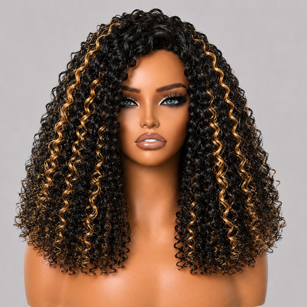 3 In 1 Half Wig | Highlight Brown Jerry Curly No Glue Needed Install Filp Over Half Wig With Adjustable Drawstring