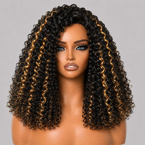 3 In 1 Half Wig | Highlight Brown Jerry Curly No Glue Needed Install Filp Over Half Wig With Adjustable Drawstring
