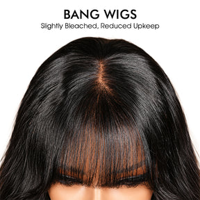 Body Wave Wig with Bangs Pre Cut 5x5 HD Lace Closure Wig Glueless Secure Drawstring Human Hair Wig
