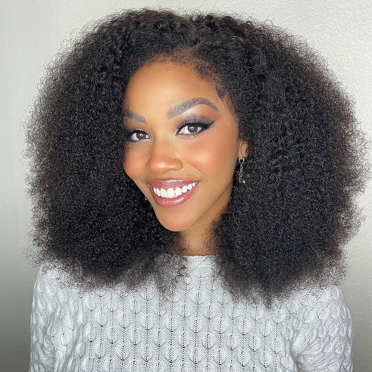 4C Hairline Afro Kinky Curly Wig 220% Density 13x4 Glueless HD Lace Wig