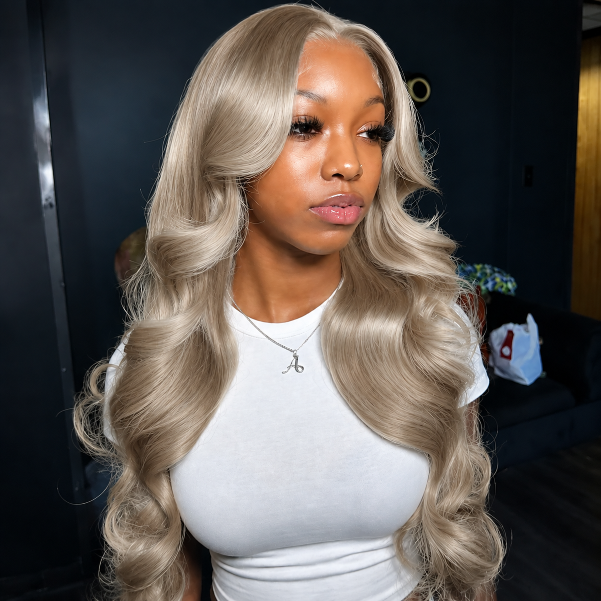 Pizazz Hair Ash Blonde 18# Color Body Wave Human Hair 13x6 HD Lace Frontal Glueless Wigs 180% Density