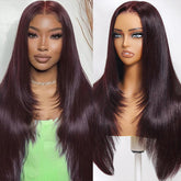 Pizazz Hair Black Cherry Layered Cut  8x5 Glueless Wig Straight/Body Wave And 13x4 Lace Front Human Hair Wigs 220% Density