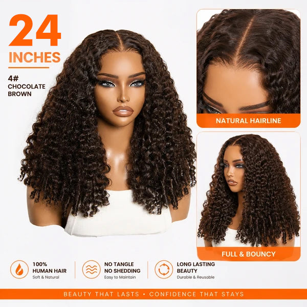 13x6 Glueless Burmese Curly Human Hair Wig Dark Brown With Drawstring