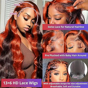 Ginger Orange Color 13x4 HD Lace Front Body Wave Wig