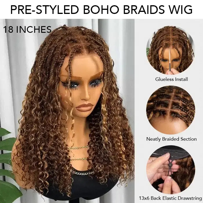 Glueless Knotless Braided Wigs Water Wave 13x6 HD Lace Frontal Glueless Human Hair Wig