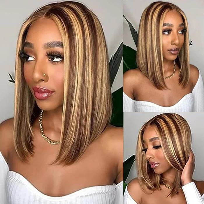 Premium Colored Short Bob Wig Pre Plucked 13x4 Lace Front Straight Hair Wig 220% Density