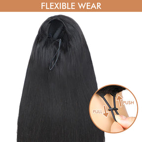 3 In 1 Half Wig | Yaki Straight Comfortable Fit Glueless Install Filp Over Half Wig With Adjustable Drawstring