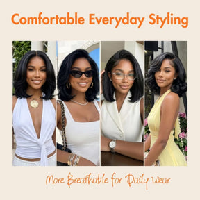 3 In 1 Half Wig | Yaki Straight Bob 220% Density Comfortable Fit Glueless Install Filp Over Half Wig With Adjustable Drawstring