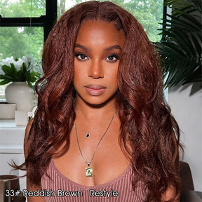 Kinky Edges 30# Medium Auburn Color Kinky Straight 13x4 Glueless HD Lace Human Hair Wig