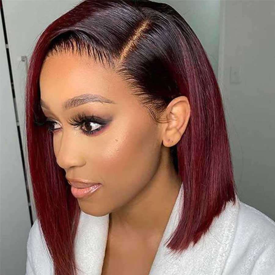 Premium Colored Short Bob Wig Pre Plucked 13x4 Lace Front Straight Hair Wig 220% Density
