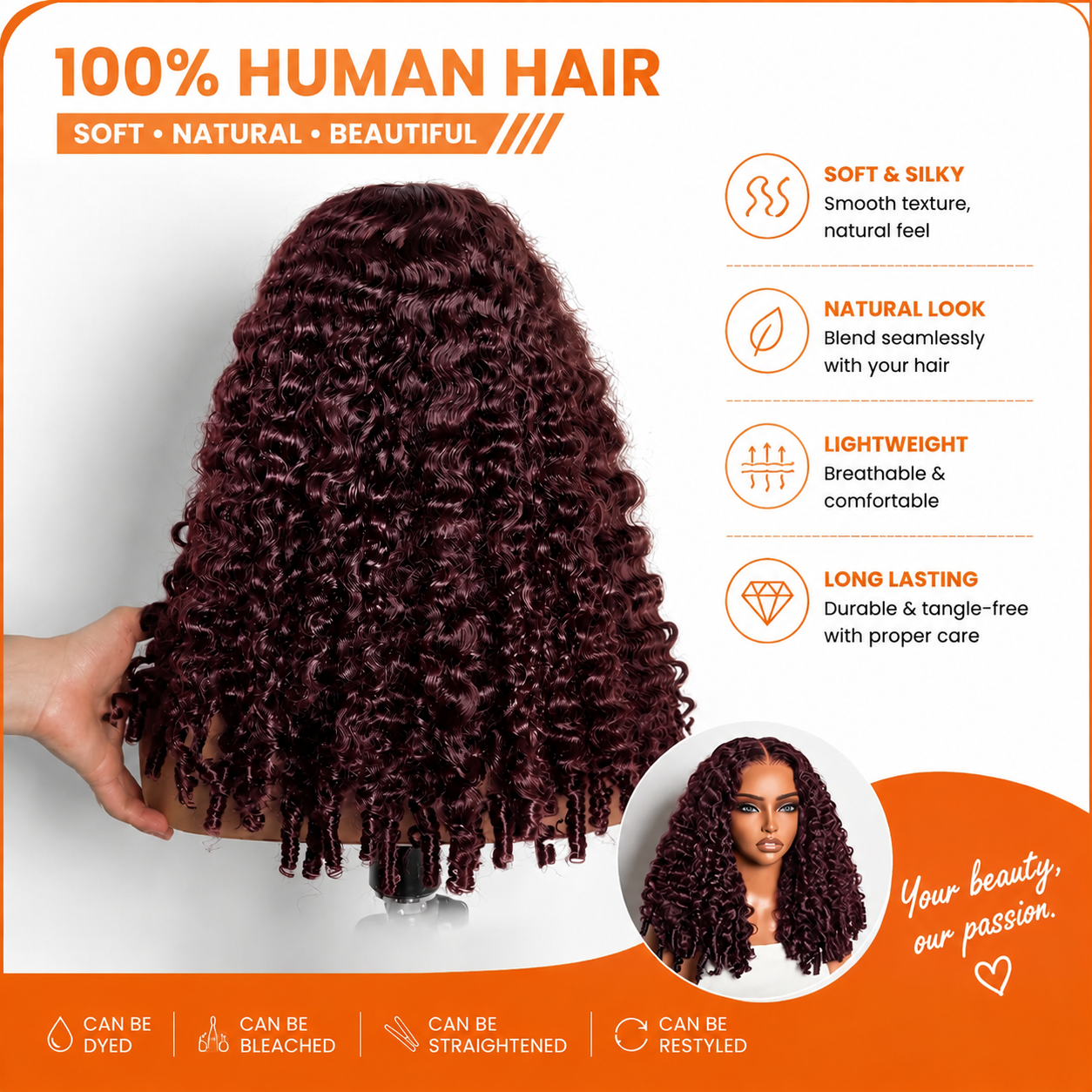 Dark Plum Burmese Curly 13×6 Lace Front Glueless Wear & Go Human Hair Wig