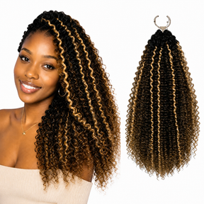 Pre Looped Black Roots #1B/3/27 Highlight Kinky Curly Feather Crochet Hair Extensions Natural Looking