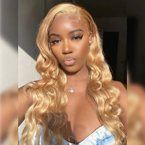 #27 Honey Blonde Body Wave Wig 8x5  Glueless Lace Front Wig 180% Human Hair Wig