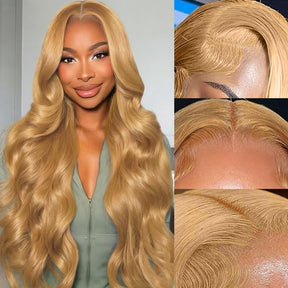 #27 Honey Blonde Body Wave Wig 8x5  Glueless Lace Front Wig 180% Human Hair Wig