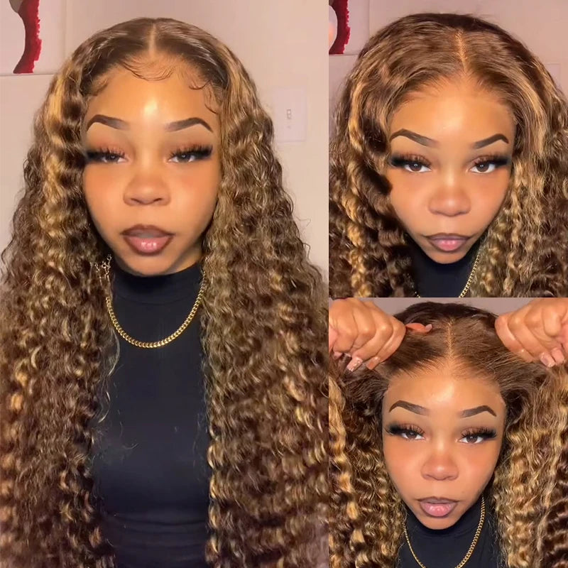 4/27 Honey Blonde Highlight Deep Wave 13x6 Wear Go HD Lace Front Human Hair Wig