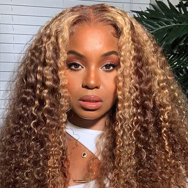 4/27 Honey Blonde Highlight Deep Wave 13x6 Wear Go HD Lace Front Human Hair Wig