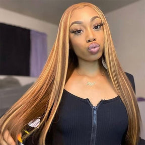 Honey Blonde Highlight Straight Glueless Lace Front Human Hair Wig