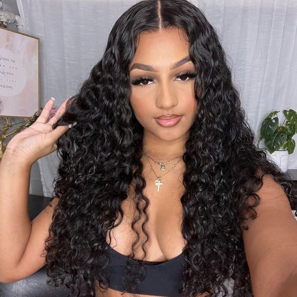 Invisible Knots Wig 8x5 Pre-Everything Glueless Lace Wigs Water Wave Wig With Ear Tapes Black Wigs