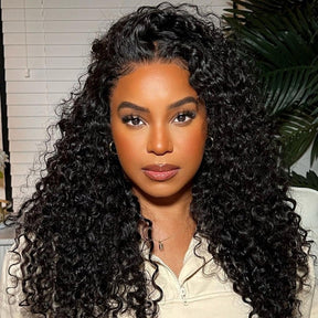 Invisible Knots Wig 8x5 Pre-Everything Glueless Lace Wigs Water Wave Wig With Ear Tapes Black Wigs