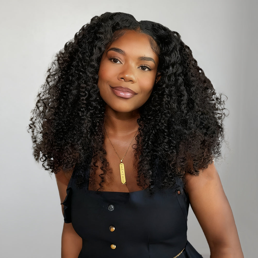 Pizazz Hair 250% Density Full Kinky Curly HD Lace Front Wigs Pre bleached Human Hair Wigs