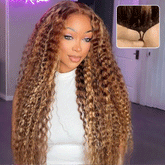 Pizazz Hair 13x6 Highlight 4/27 Color  Deep Wave Lace Front Wigs Human Hair Ombre Curly Glueless Wig