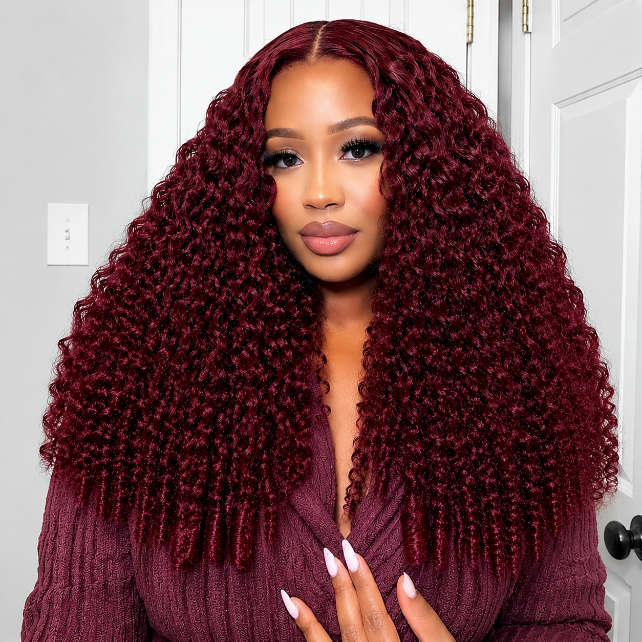Pre-Separated 99J Burgundy Burmese Curly Crochet Human Hair Real Human Hair Crochet Extensions