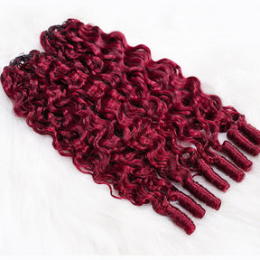 Pre-Separated 99J Burgundy Burmese Curly Crochet Human Hair Real Human Hair Crochet Extensions