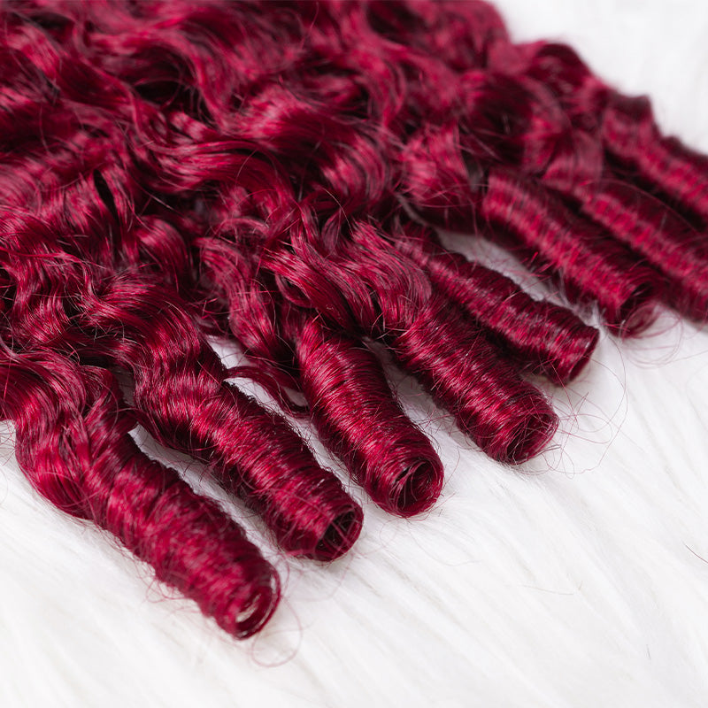 Pre-Separated 99J Burgundy Burmese Curly Crochet Human Hair Real Human Hair Crochet Extensions