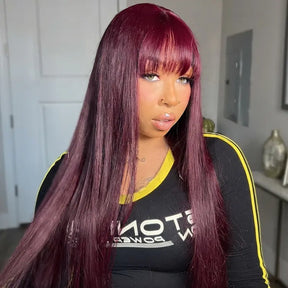 99j Burgundy Glueless Wig 13x6 Lace Front Straight Wig Human Hair Pre Plucked 220% Density