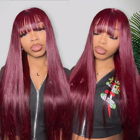 99j Burgundy Glueless Wig 13x6 Lace Front Straight Wig Human Hair Pre Plucked 220% Density