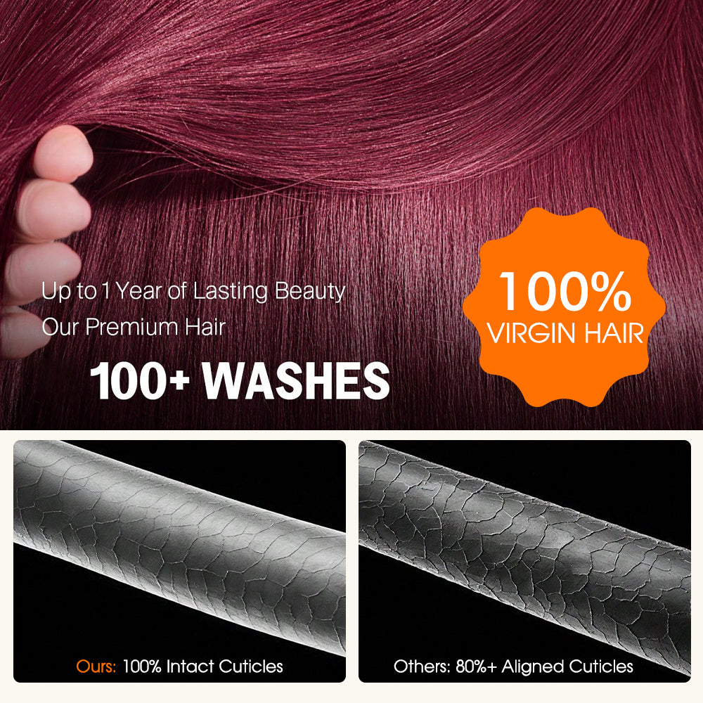 99j Burgundy Glueless Wig 13x6 Lace Front Straight Wig Human Hair Pre Plucked 220% Density