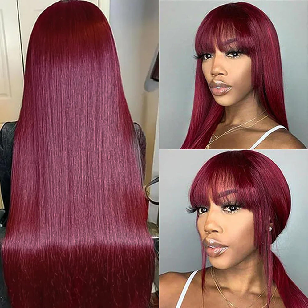 99j Burgundy Glueless Wig 13x6 Lace Front Straight Wig Human Hair Pre Plucked 220% Density