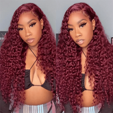 Pizazz Hair  99J Burgundy  Water Wave 13x6 HD Lace Front WigsHuman Hair Wigs For Women 250% Density