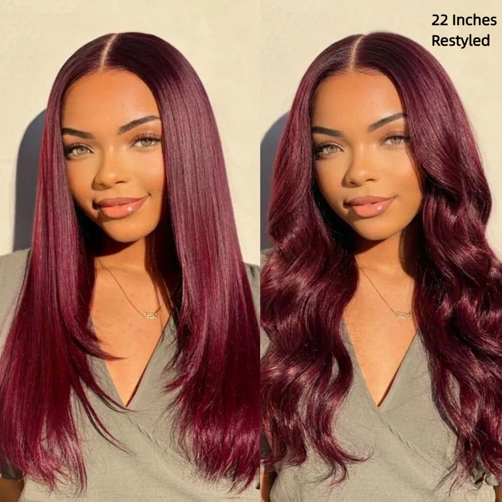 99j Burgundy Glueless Wig 13x6 Lace Front Straight Wig Human Hair Pre Plucked 220% Density