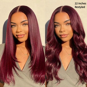 99j Burgundy Glueless Wig 13x6 Lace Front Straight Wig Human Hair Pre Plucked 220% Density