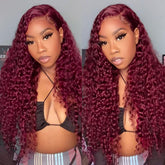 99J Burgundy Water Wave 13x6 Glueless HD Lace Front Wigs Human Hair Wigs For Women 250% Density