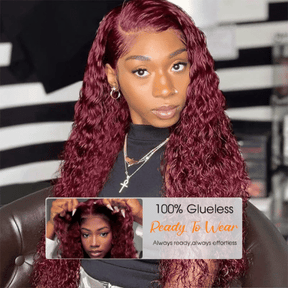 99J Burgundy Water Wave 13x6 Glueless HD Lace Front Wigs Human Hair Wigs For Women 250% Density