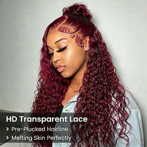 99J Burgundy Water Wave 13x6 Glueless HD Lace Front Wigs Human Hair Wigs For Women 250% Density